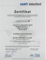 QM-Zertifikat nach EN ISO 13485:2003 + AC:2007
